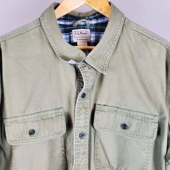 L.L. Bean Shacket Men's 2XL Green Flannel Lined Shirt Jacket Traditional Fit - Picture 5 of 8